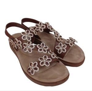 ANDIAMO Afelicia Brown Floral Rhinestone Embellished Women's Size 9 Sandal Shoes